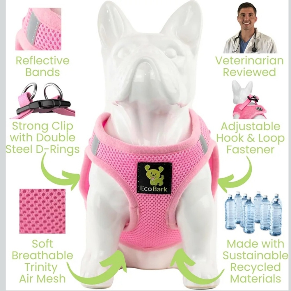 EcoBark | Soft Mesh Dog Harness & Leash | XXS, Baby Pink